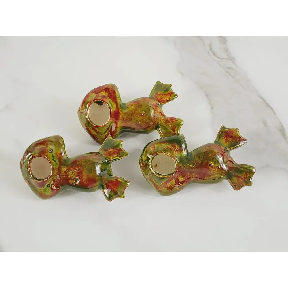 Mini Frog Figurine Relaxed Laying On Back 80's Glazed Ceramic 3